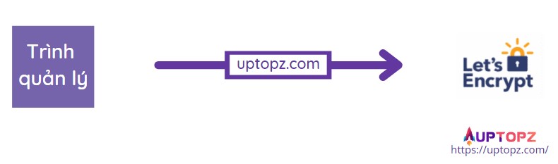 Hình ảnh minh họa trình quản lý cung cấp thông tin bản ghi uptopz.com cho Let’s Encrypt để xác thực tên miền
