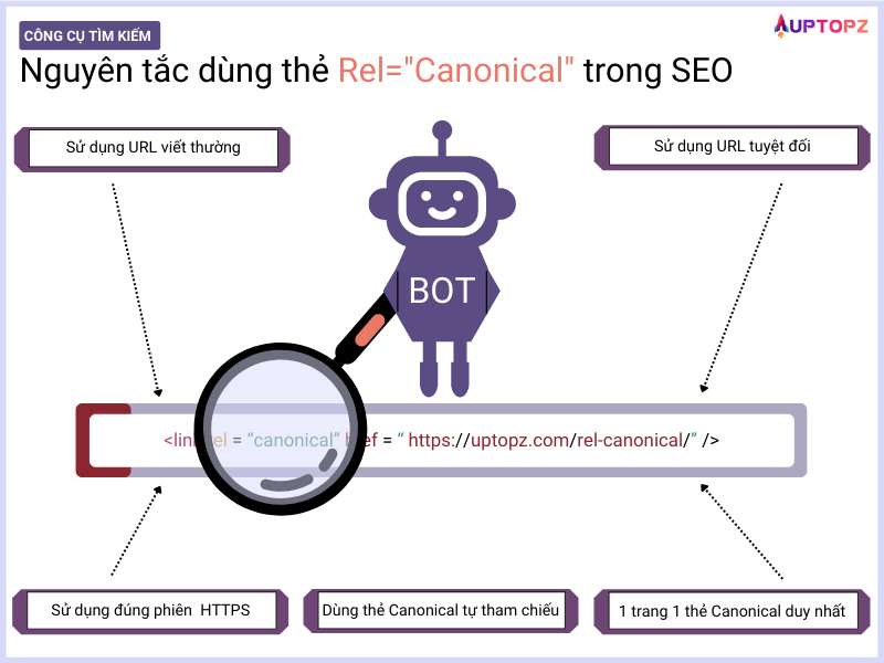 5 nguyên tắc sử dụng thẻ Rel="canonical" trong SEO để chỉ định URL chính tắc cho công cụ tìm kiếm.