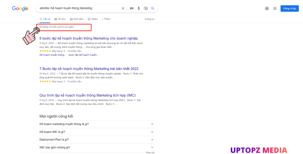 Kết quả tìm kiếm “allintitle: Kế hoạch truyền thông Marketing” trên Google.